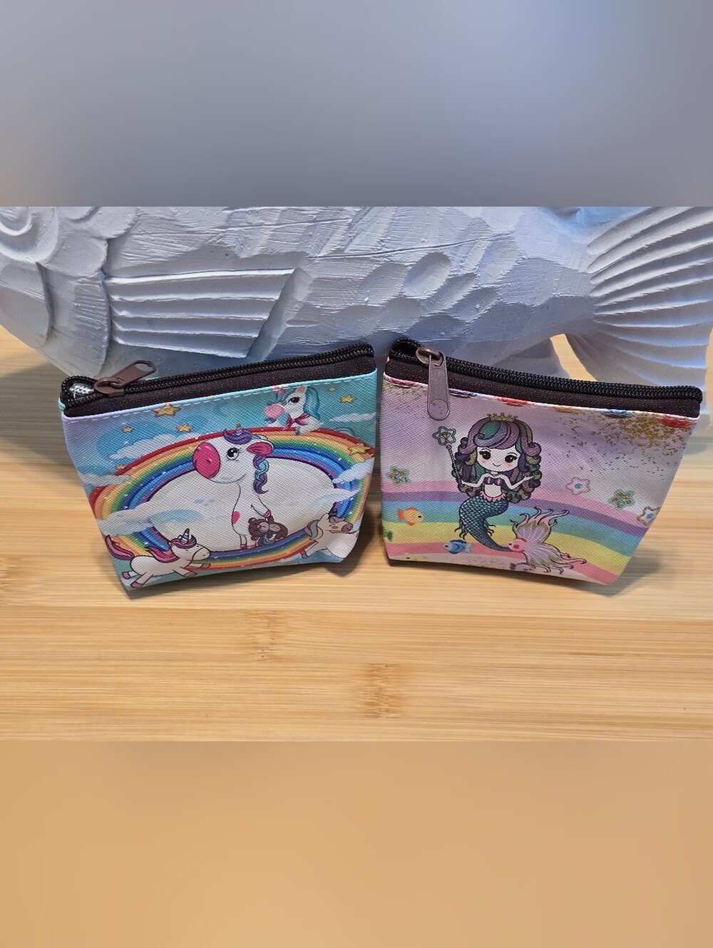 🦄Set of 2 Rainbow Unicorn and Mermaid Mini Coin Purses Zipper Pouches Brand New